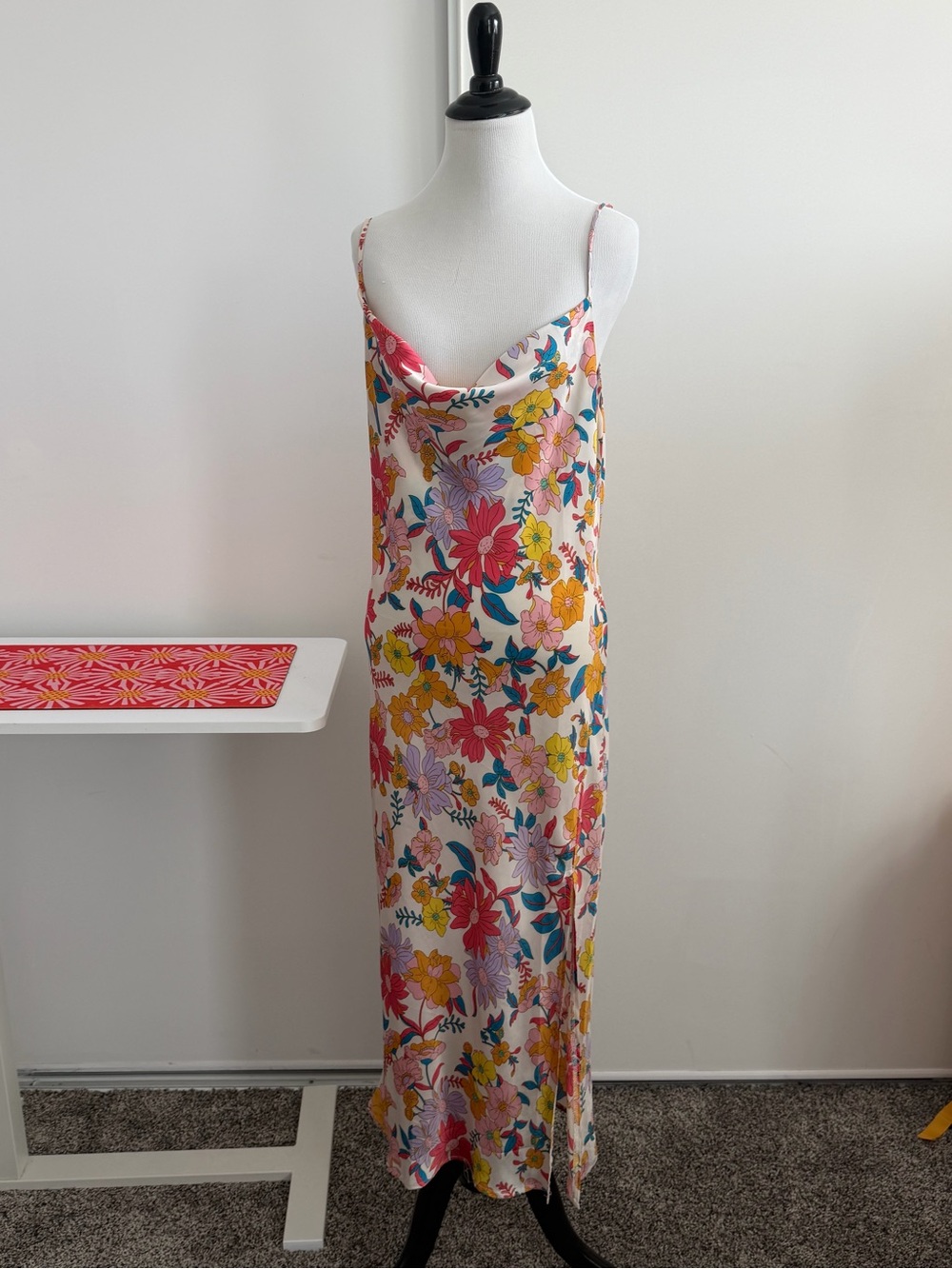 Timing Pink Multi Floral Cowl Neck Maxi Slip Dress